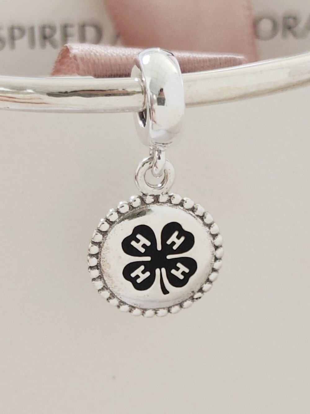 Pandora 4-H Logos Dangle Charm S925 Sterling Silver Bracelet Pendant with box